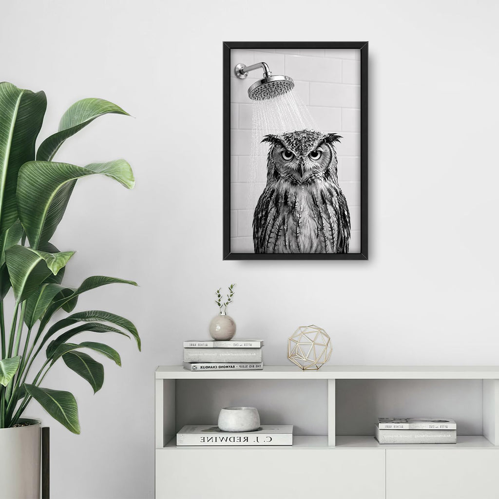 Bathroom Owl Shower Funny Wall Art Decor Pictures Painting 16"x24"