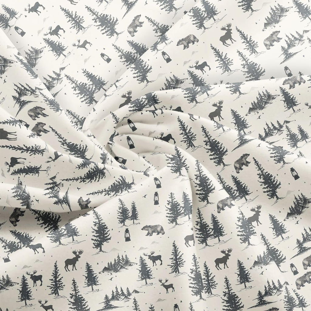Wild Animal Fabric by The Yard Pine Tree Elk Deer Bear Fabric for Sewing Crafting Rustic Cabin Country Soft Polyester