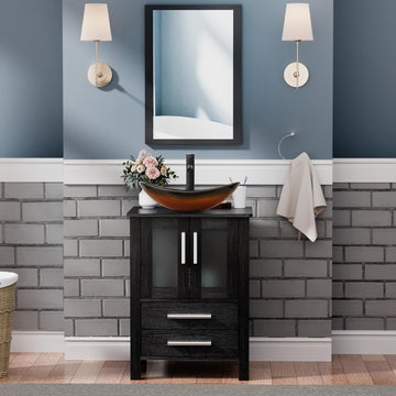 UEV 24" Black Bathroom Vanity with Vessel Sink,Modern Bathroom Vanity Cabinet