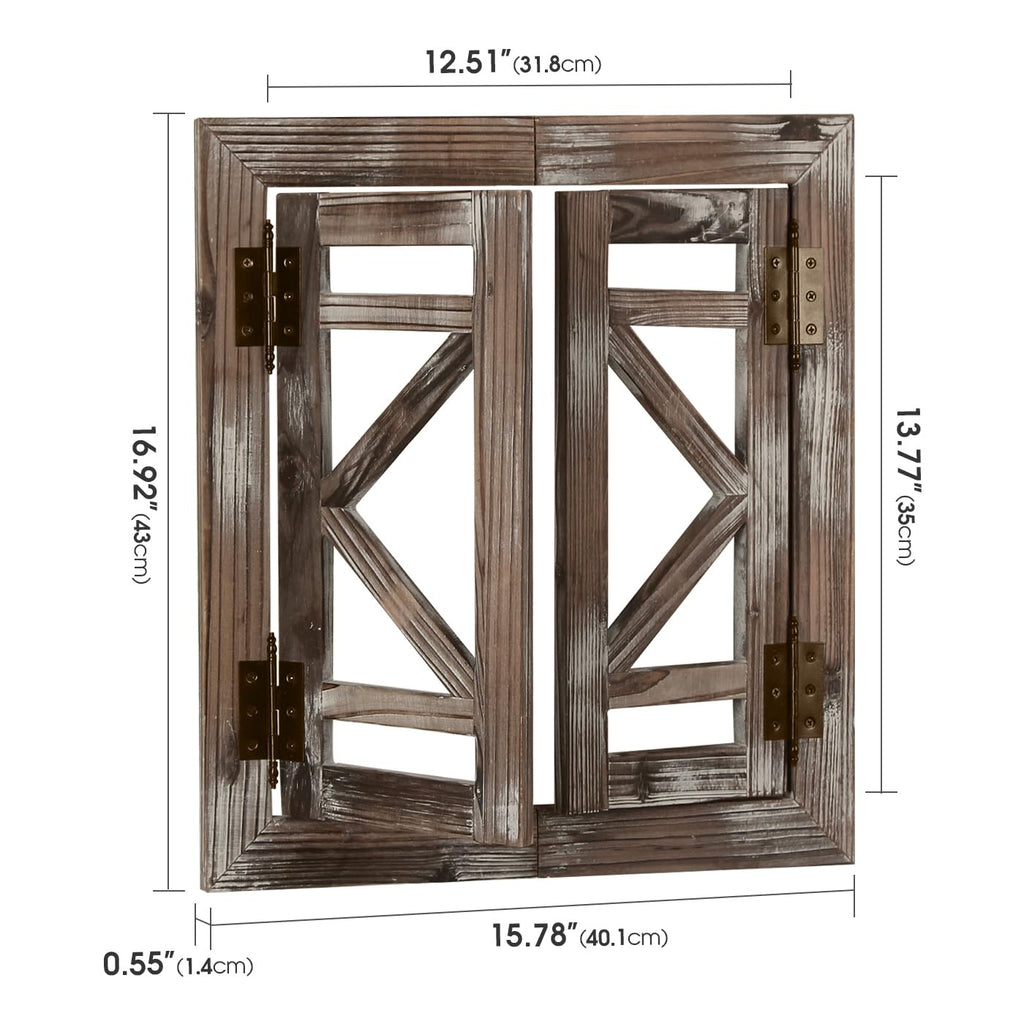 J JACKCUBE DEISGN Rustic Wood Window Frame with Opening-doors, Wall Art Decor Hanging Window Panes, Farmhouse Wall