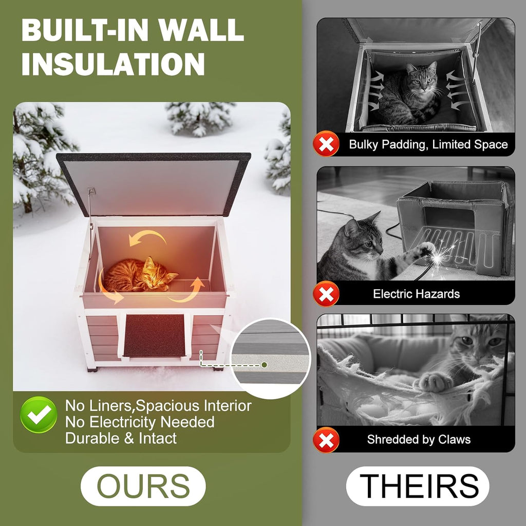 Outdoor Insulated Cat House, Weatherproof, Grey, 23.6"x20.9"x20.3"