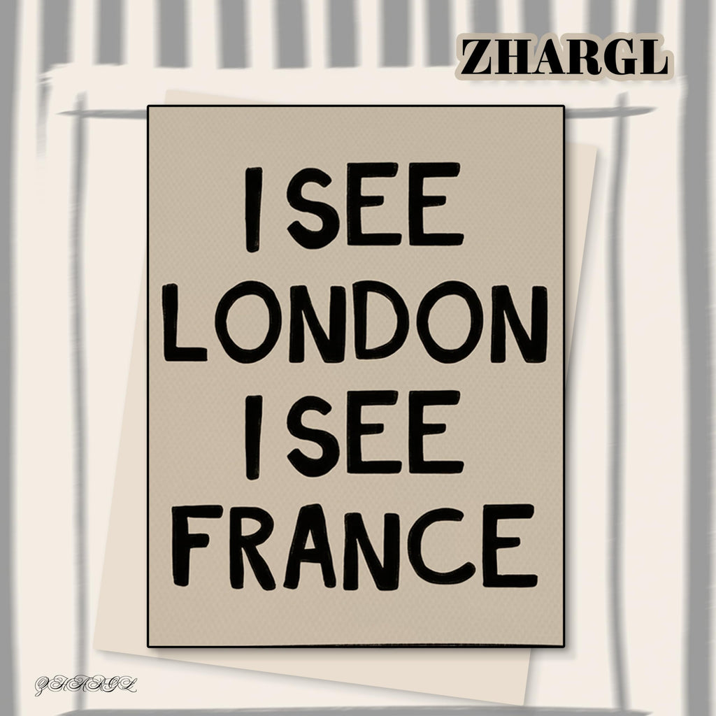 I See London I See France Wall, Funny Bathroom Quote Canvas Wall Decor Painting, Vintage Minimalist Stripe Artwork