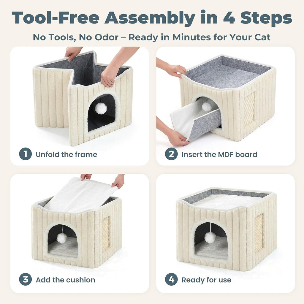 3-in-1 Cat Cave Bed for Indoor Cats with Scratch Pad