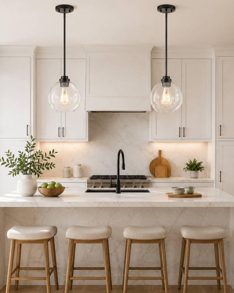 Black Pendant Lights Kitchen Island, 8" Pendant Light Fixtures with Globe Clear Glass Shade, Modern Kitchen Island