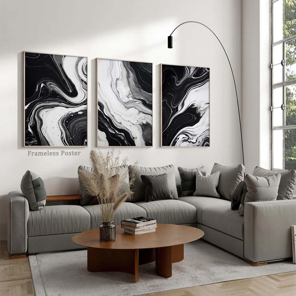 Black and White Marble Wall Art Abstract Painting Canvas Bedroom Decor - Gray Poster Set of 3 No Frame 16x24inch