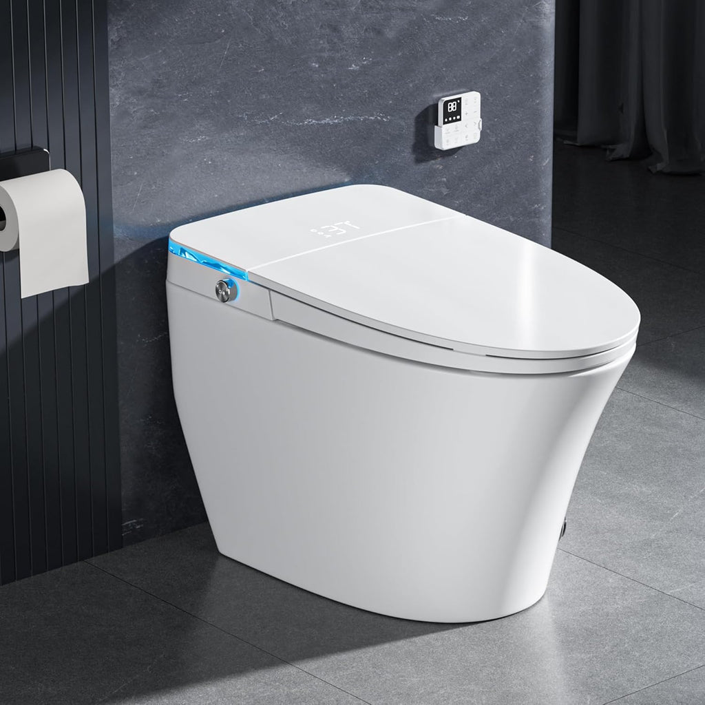 Smart Toilet with Built-In Bidet, Powerful Flush, Heated Seat, Auto Flush and Close, Warm Water, Air Dryer, Night Light, ADA Comfort Height