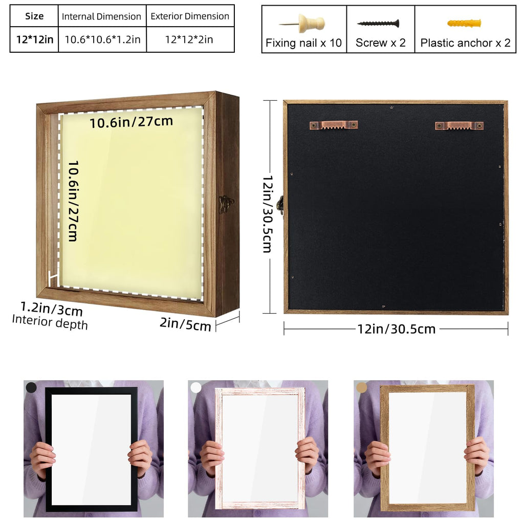 Shadow Box 12x12 Memory Display Case Wood Picture Frame Carbonized
