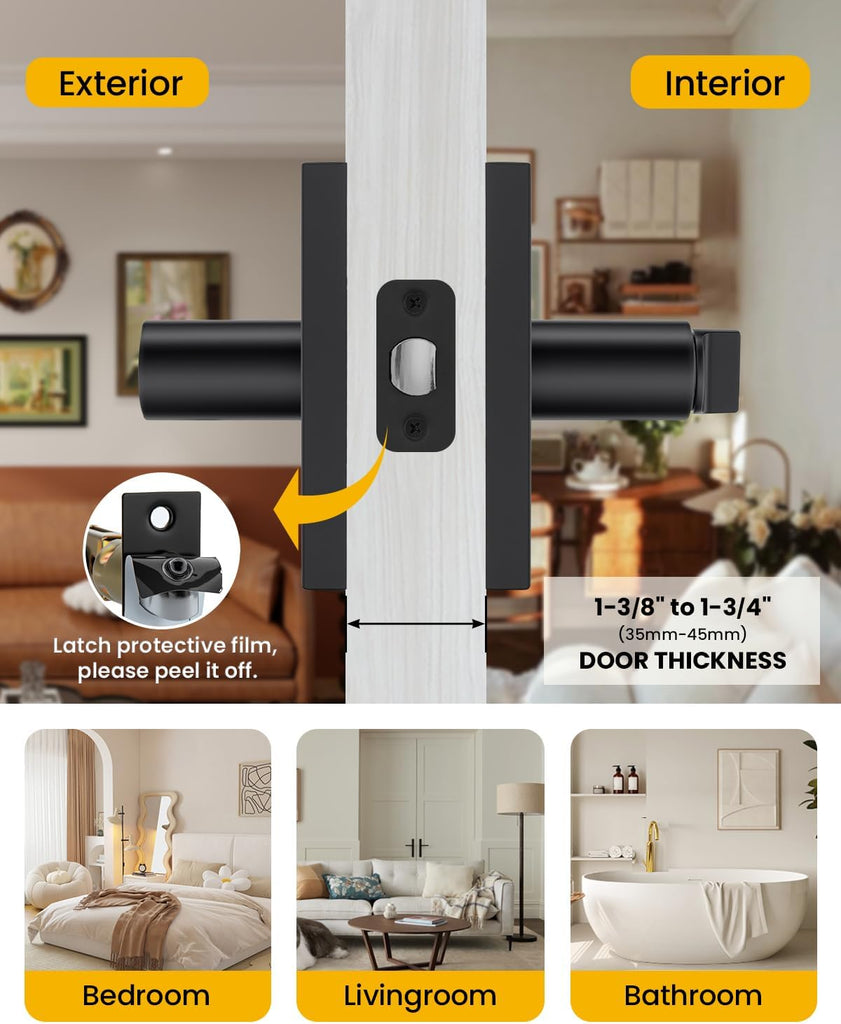 Black Interior Door Handle, Heavy Duty Zinc Alloy Privacy Door Handle Interior, Matte Black Door Levers /Bathroom