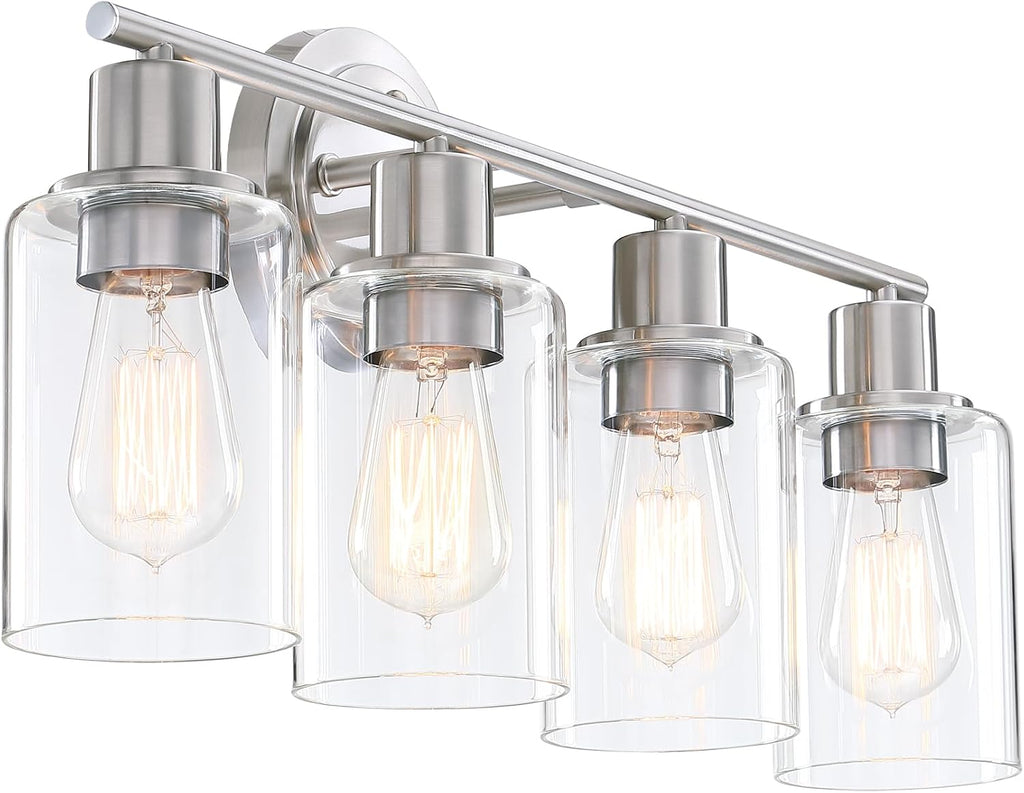 Brushed Nickel 4-Light Bathroom Light Fixture Over Mirror Sink, 4-Light Bathroom Vanity Lights Brushed Nickel Vanity
