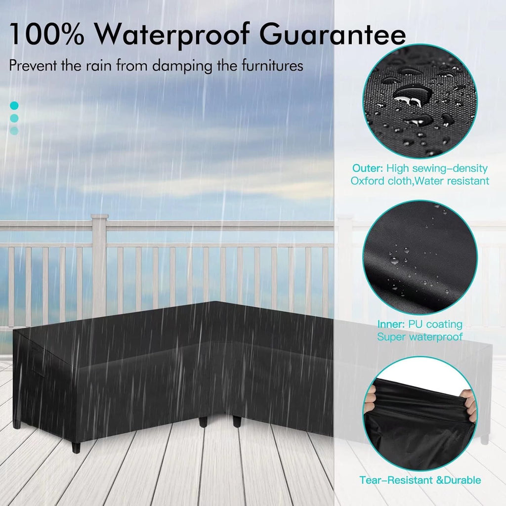 Patio L-Shaped Sectional Sofa Cover Waterproof, Heavy Duty Outdoor Sectional Couch Cover with Air Vent, Left Facing