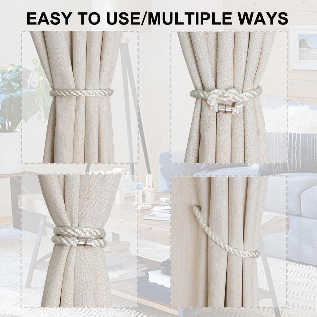 Magnetic Curtain Tiebacks, 2pcs Modern Handmade Rope Curtain Tie Backs Decorative Curtain Holdbacks Holders Cord