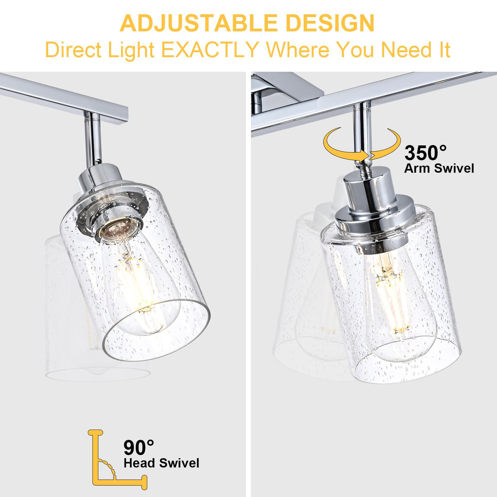 Chrome Track Lighting Kit Ceiling Kitchen Track Light Fixture with Seeded Glass, Multi-Directional Rotating