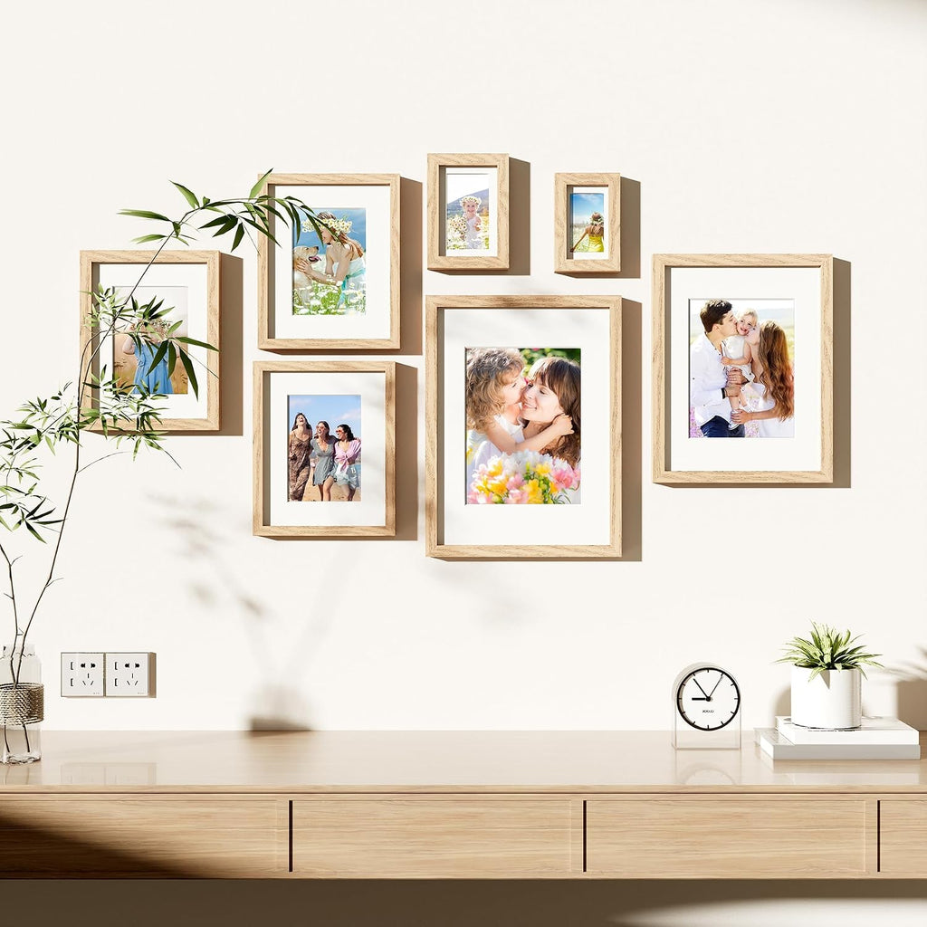 10 Pack 11x14 Picture Frame Collage Wall Decor with 8x10 Mat | Natural Plastic 11x14 Photo Frames with High