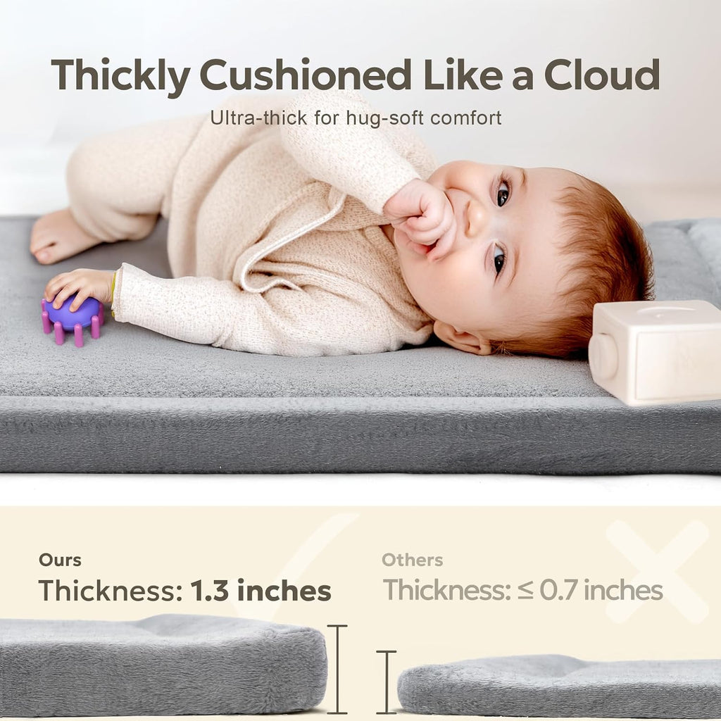 Ultra Soft 1.3" Thick Baby Play Mat for Floor, Large Velvet 50"x50" Playpen Mat for Babies, Toddlers, Infants, Kids