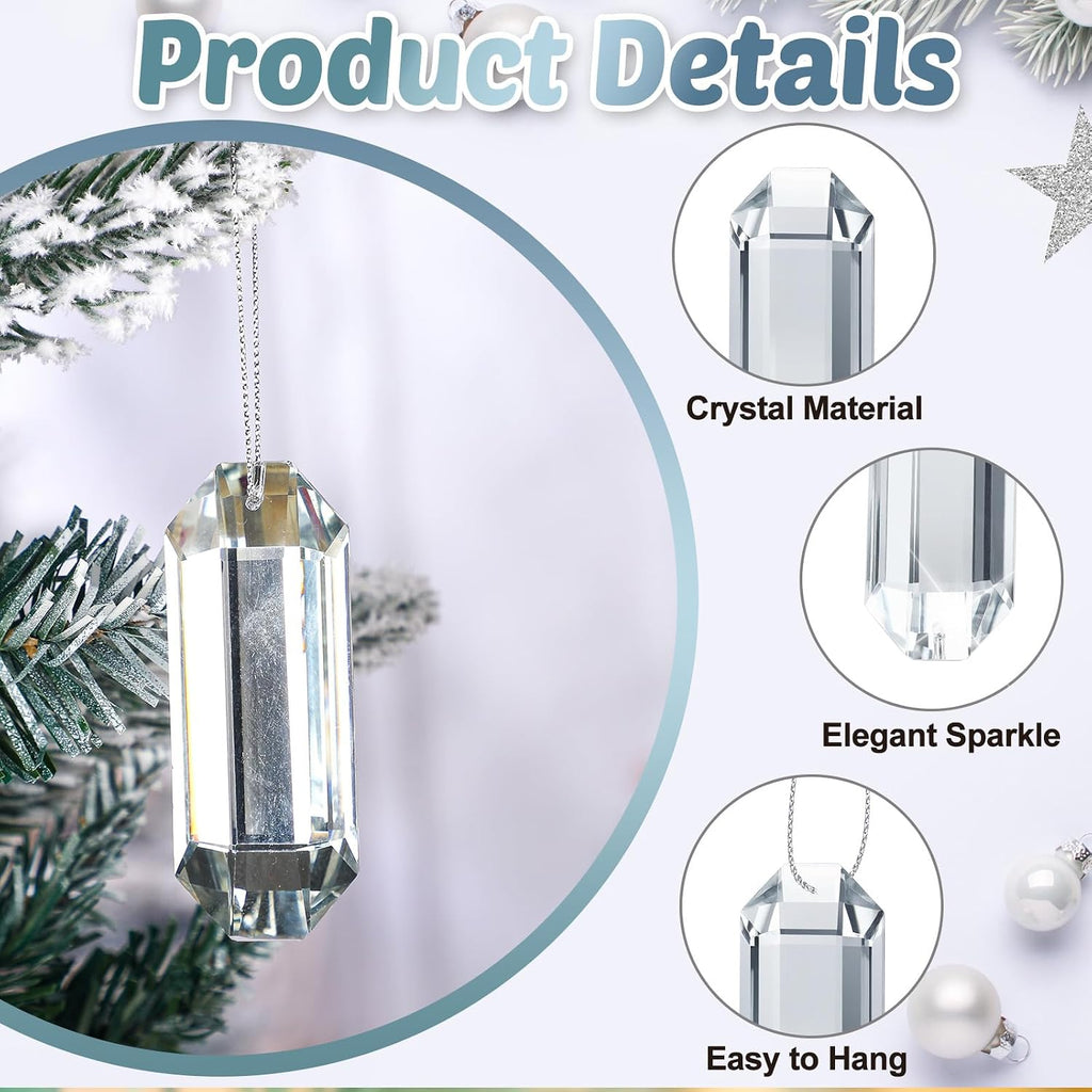 Silver 8 Pcs Crystal Jewel Ornaments for Christmas Tree, 1.2"-3.5"