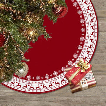 Christmas Tree Skirt, Red Tree Skirts 48 Inch with Snowflake Reindeer Rustic Farmhouse Xmas Tree Skirt Christmas