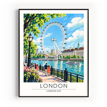 London London Eye Travel Poster - Modern Watercolor Aesthetic Wall Decoration, Eclectic Trendy Boho Poster Collage