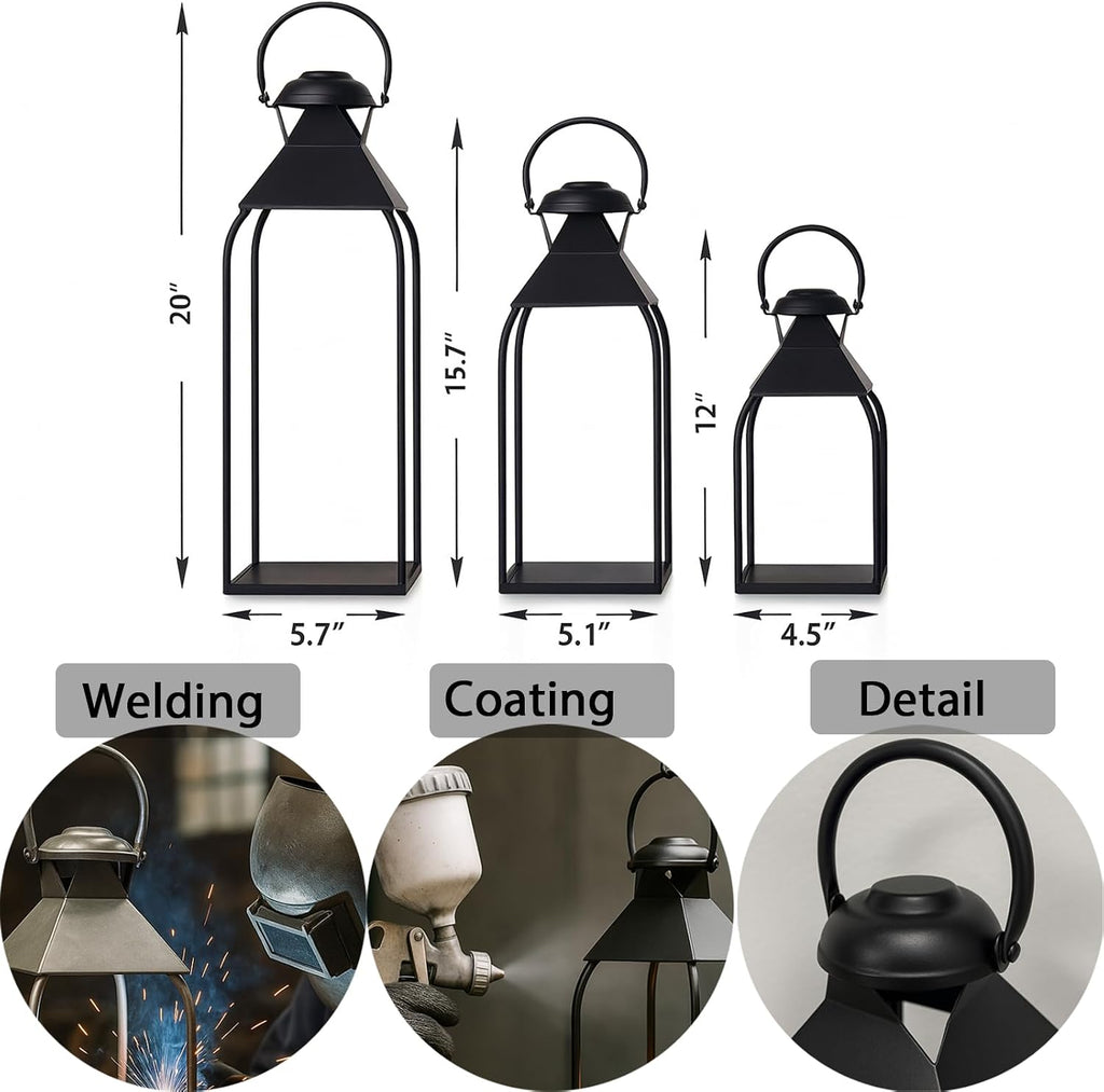 Decorative Metal Lanterns Indoor Outdoor, Candle Holder for Porch, Patio, Fireplace, Floor, Wedding, Christmas, Fall