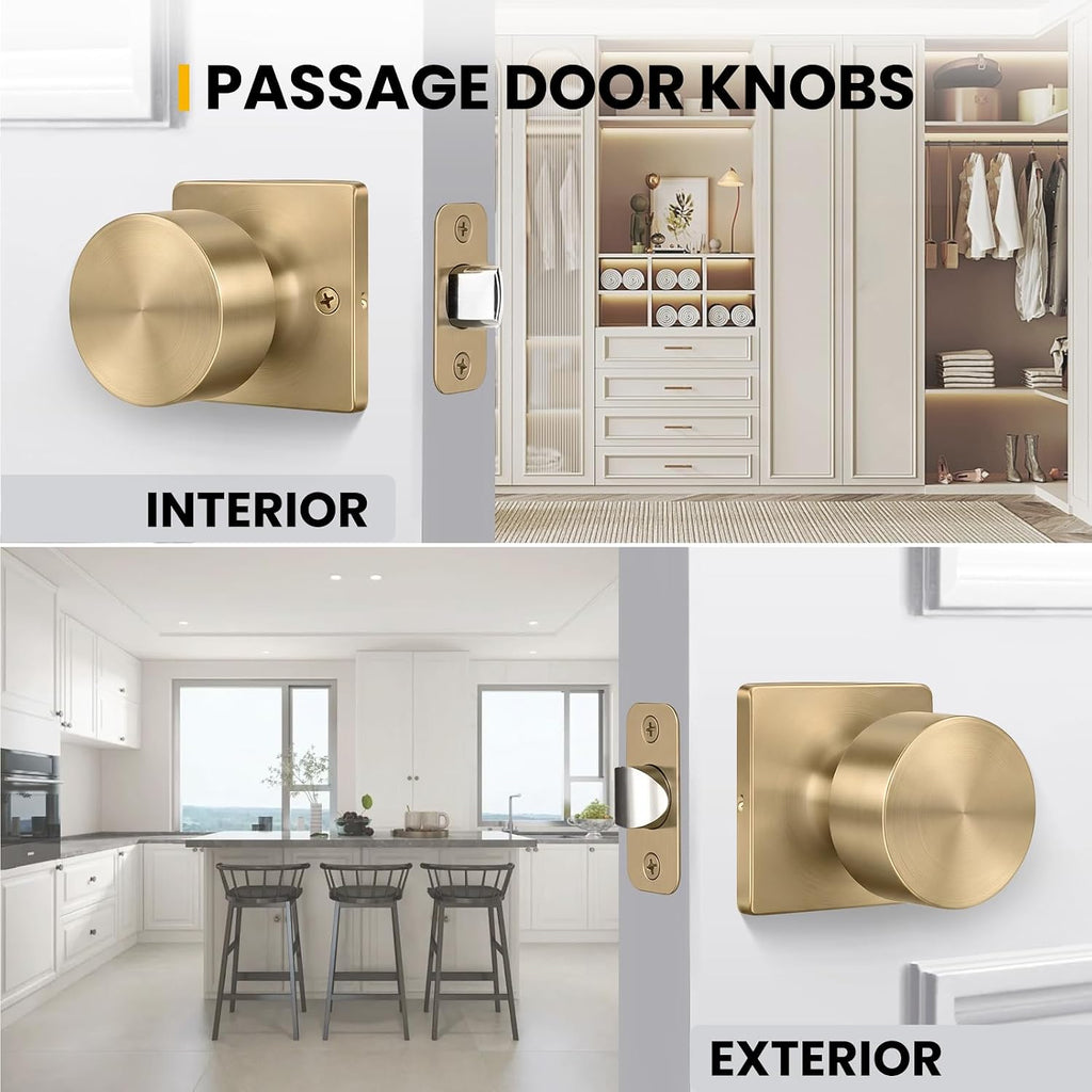 Champagne Bronze Closet Door Knobs, Passage Without Lock 6 Pack