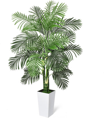Fake Palm Tree Decor 6 FT Artificial Plants Indoor with White Tall Planter, UV Resistant Areca Palm Fake Tree with 3