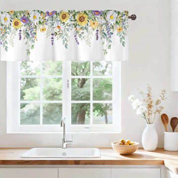 Spring Wildflower Flower Valance for Windows,Window Treatment Curtains Rod Pocket Sheer Small Short Valance for