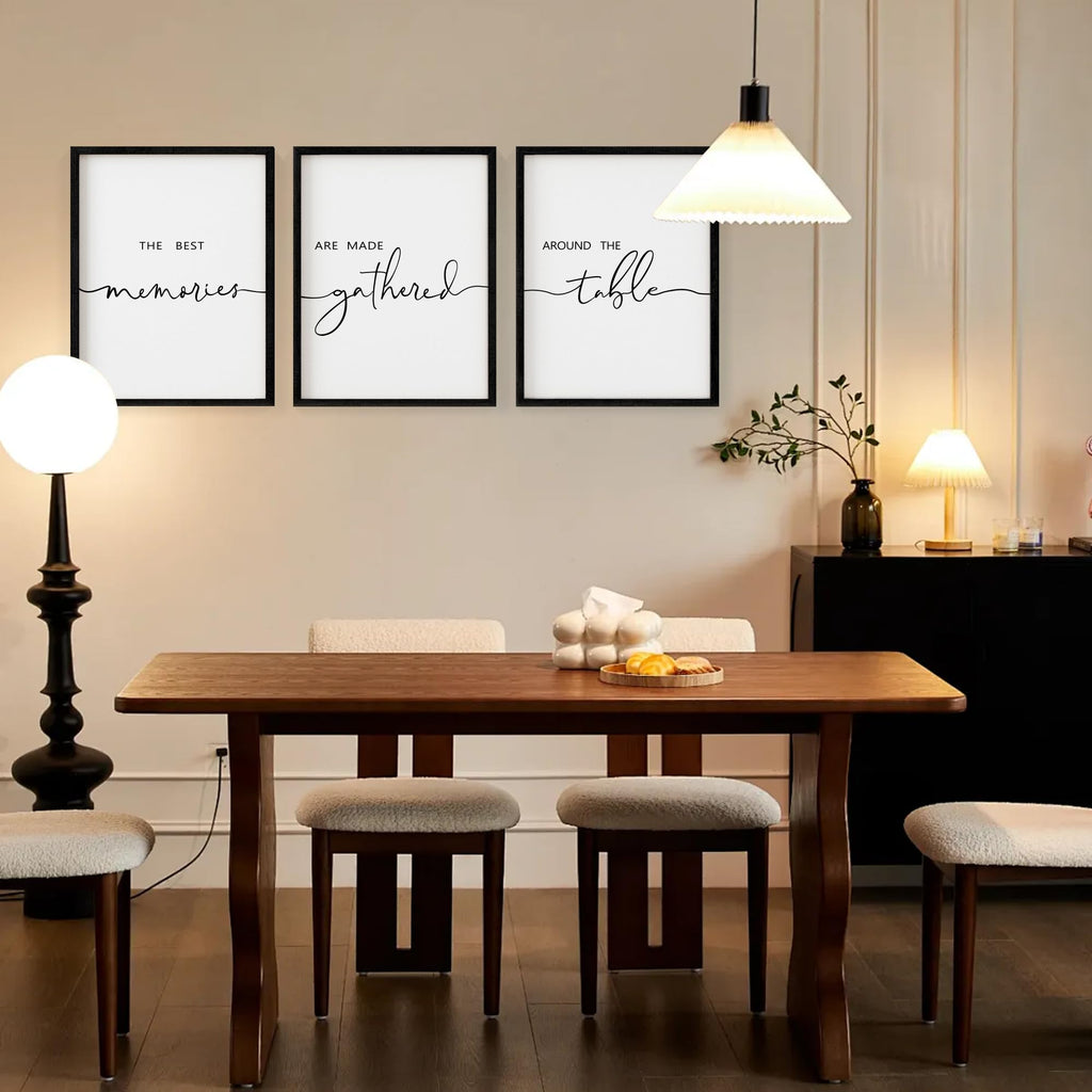 Set of 3 Framed Farmhouse Memories Around Table Sign Wall Decor Wall Art Wood Signs (Black, 16"x24")