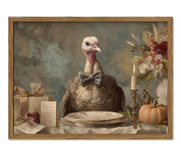 Funny Turkey Wall Art, Whimsical Rustic Bird Wall Decor Painting Cottagecore Animal Canvas Prints Artwork Bedroom
