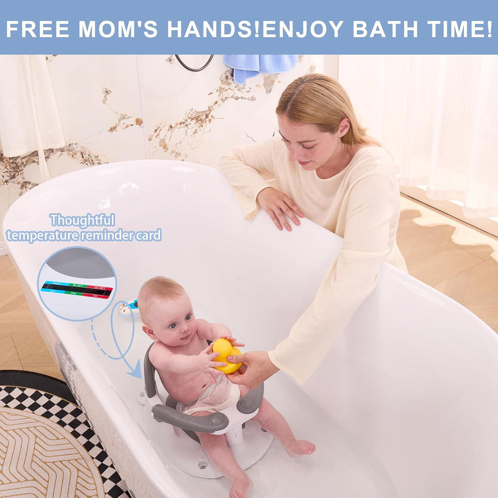 Bath seat for Babies 6 Months & up, 360° Stable Toddler Bath Chair with one-Touch Button, Back Hollow Design, Water