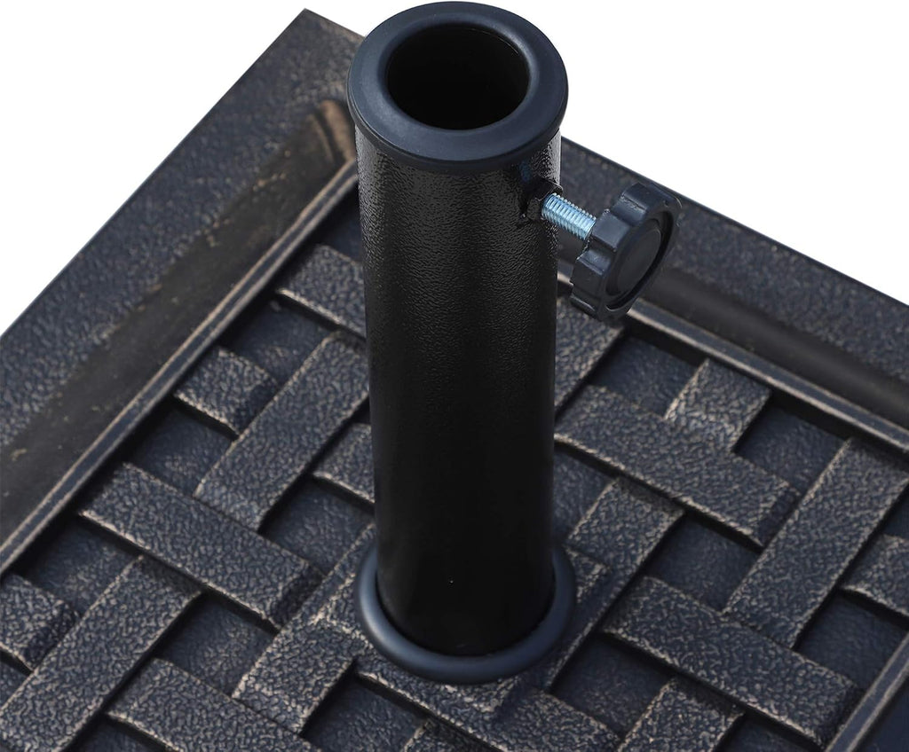 20 lbs Patio Market Umbrella Base Stand Resin Parasol Holder Square with Beautiful Decorative Pattern & Easy Setup