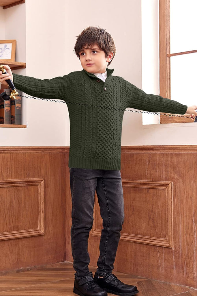 Boys Mock Neck Pullover Sweater Button Cable Knit Jumper