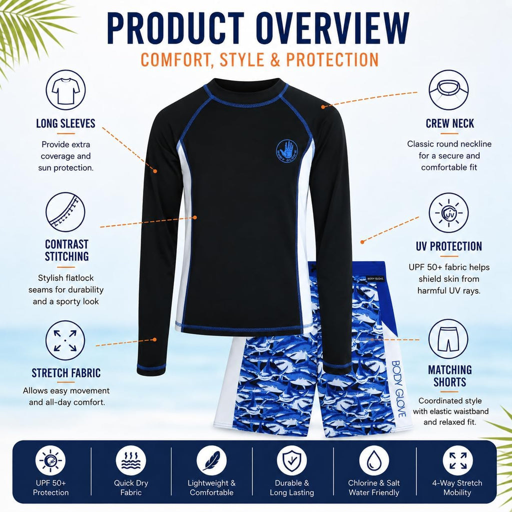 Boys 2 Piece Swim Set Rash Guard & Swim Trunks