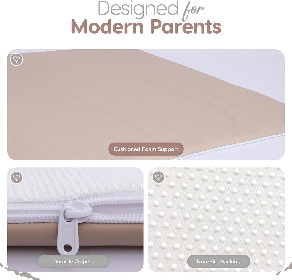 Play Mat for Floor (50" x 50") Waterproof Vegan Leather - Easy to Clean w Removable Cover - Mat for Tummy Time