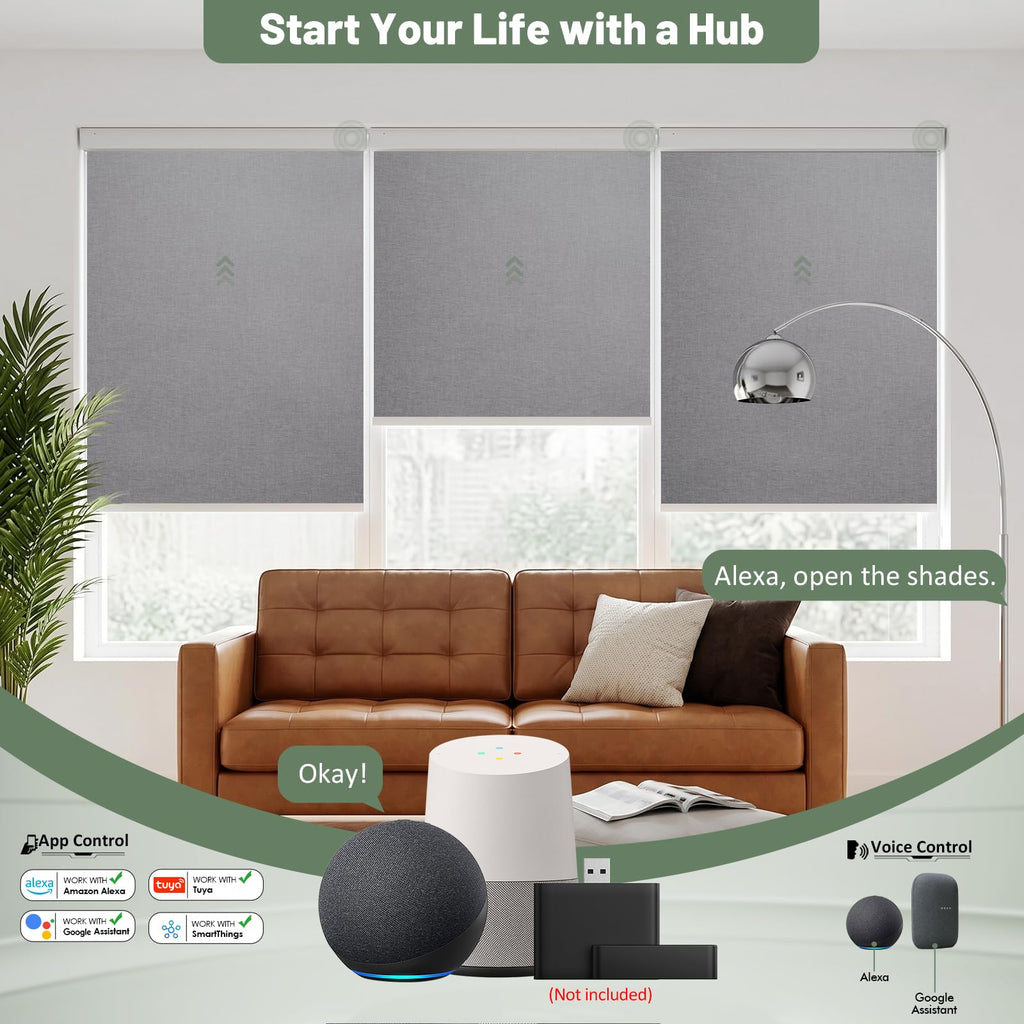 No Drill Motorized Blinds with Remote, Grey