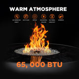 42 Inch Fire Pit Table, Outdoor Propane Fire Pit Table 2 in 1 65,000 BTU Round Gas Firepit, w/Lid, Glass Rocks, for Garden, Patio, Grey - Image 4