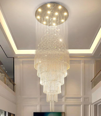 Glam Chandelier with LED Bulbs Crystal Raindrop High Ceiling Pendant Light for Entrance Large Villa Chandelier Foyer Lighting Fixtures Silver W32 x H100 A100-B0B1DQVMXD