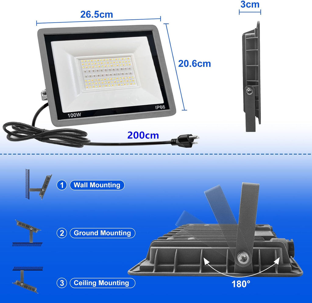 100W RGB LED Floodlight Outdoor, Smart RGBCW Flood Lights Colorful with Bluetooth WiFi APP Control Spotlight Color