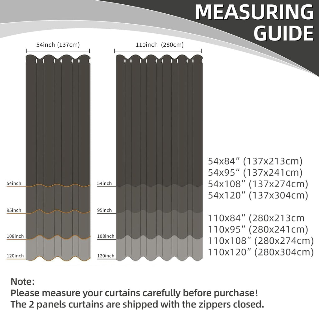 Waterproof Outdoor Curtains with Zipper 2 Panels Faux Linen Sun Blocking Blackout Privacy Patio Curtains Top & Bottom