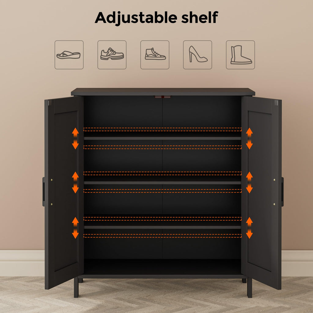 Farmhouse Shoe Cabinet with 2 Barn Doors & Wood Legs