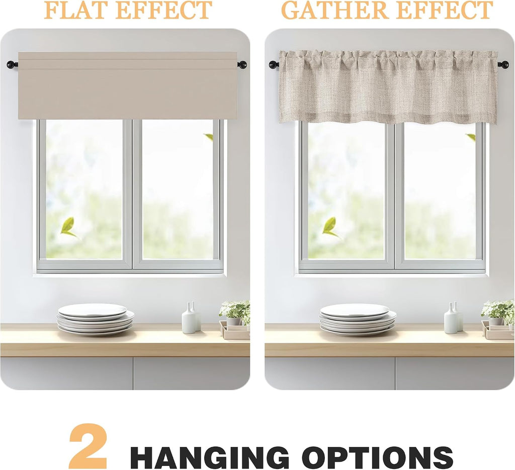 Linen Valances for Windows 1 Pcs, Light Filtering Textured Farmhouse Short Small Valance Curtains for Bathroom