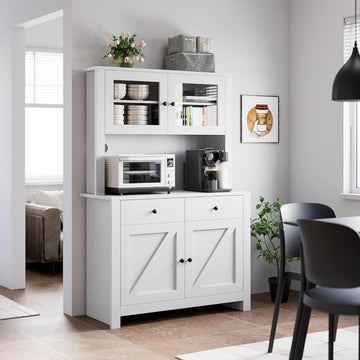 Kitchen Pantry Cabinet with Microwave Stand, Freestanding Hutch Cabinet with Buffet Cupboard, Tall Kitchen Cabinets