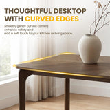 Modern Curved Edge Dining Table, 63" Solid Wood Kitchen Table with Herringbone Pattern Mid-Century Rectangular Dinner