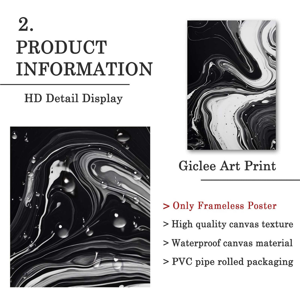 Black and White Marble Wall Art Abstract Painting Canvas Bedroom Decor - Gray Poster Set of 3 No Frame 16x24inch