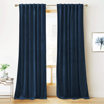 Blue Velvet Blackout Curtains for 84 inches Bedroom Living Room