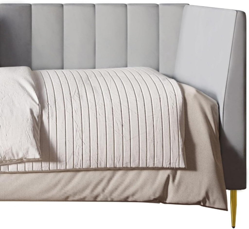 Delano Twin Velvet Channel Tufted Daybed, Silver Gray | Daybed Frame, Vertical Channel Tufting, Velvet Upholstery