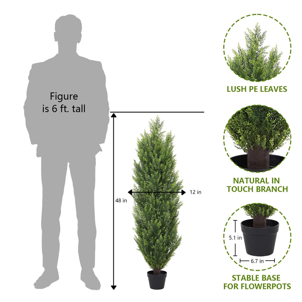 4FT Tall Artificial Topiary Cedar Trees Outdoor Set of 2