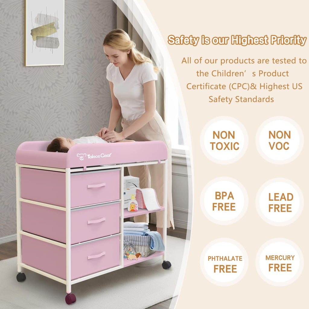 Baby Changing Table, Portable Changing Table, Diaper Changing Station with Waterproof Pad, Changing Table Dresser