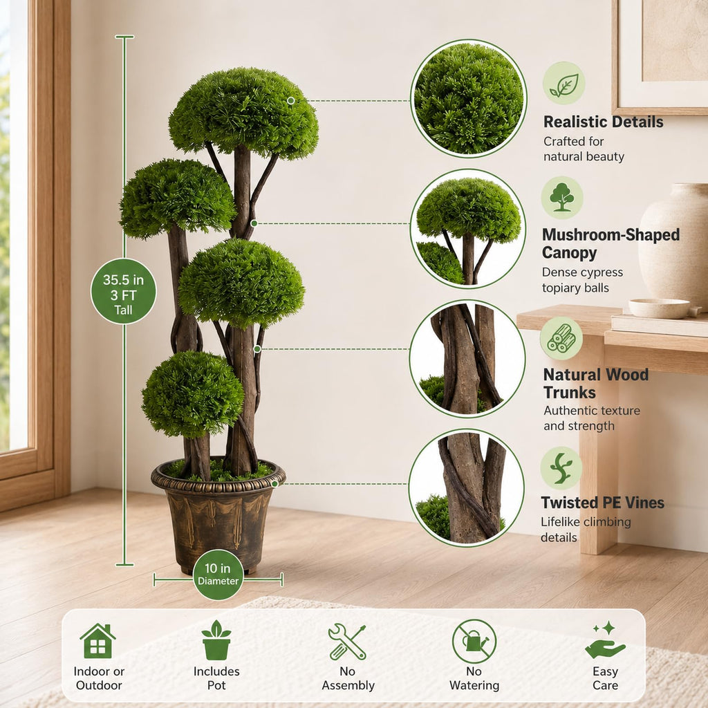 3FT Artificial Cypress Topiary Ball Tree Porch