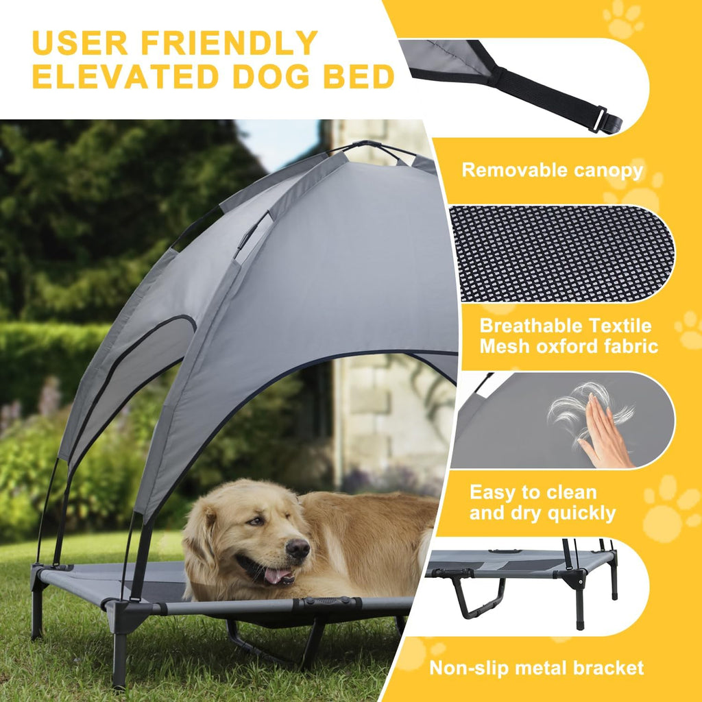 Elevated Dog Bed with Canopy, 48-inch Waterproof Pet Cot, Portable Outdoor Pet Bed with Carry Bag, Indoor/Outdoor