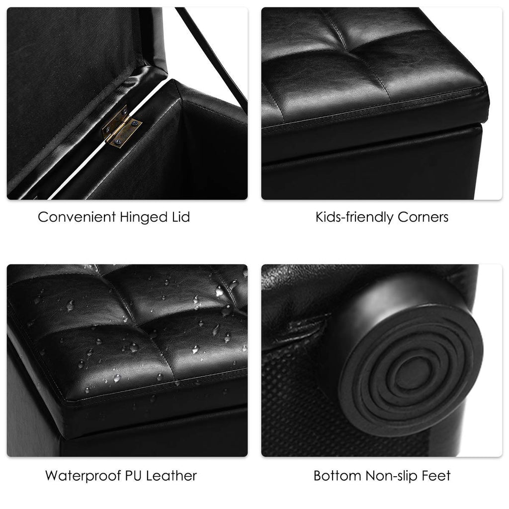 16 Inch Square Ottoman with Storage, PU Leather Foot Rest Stool