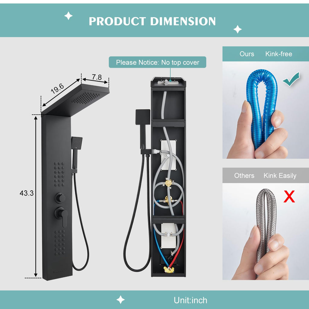 Rainfall Shower Panel System - 4 in 1 Full Body Shower Tower